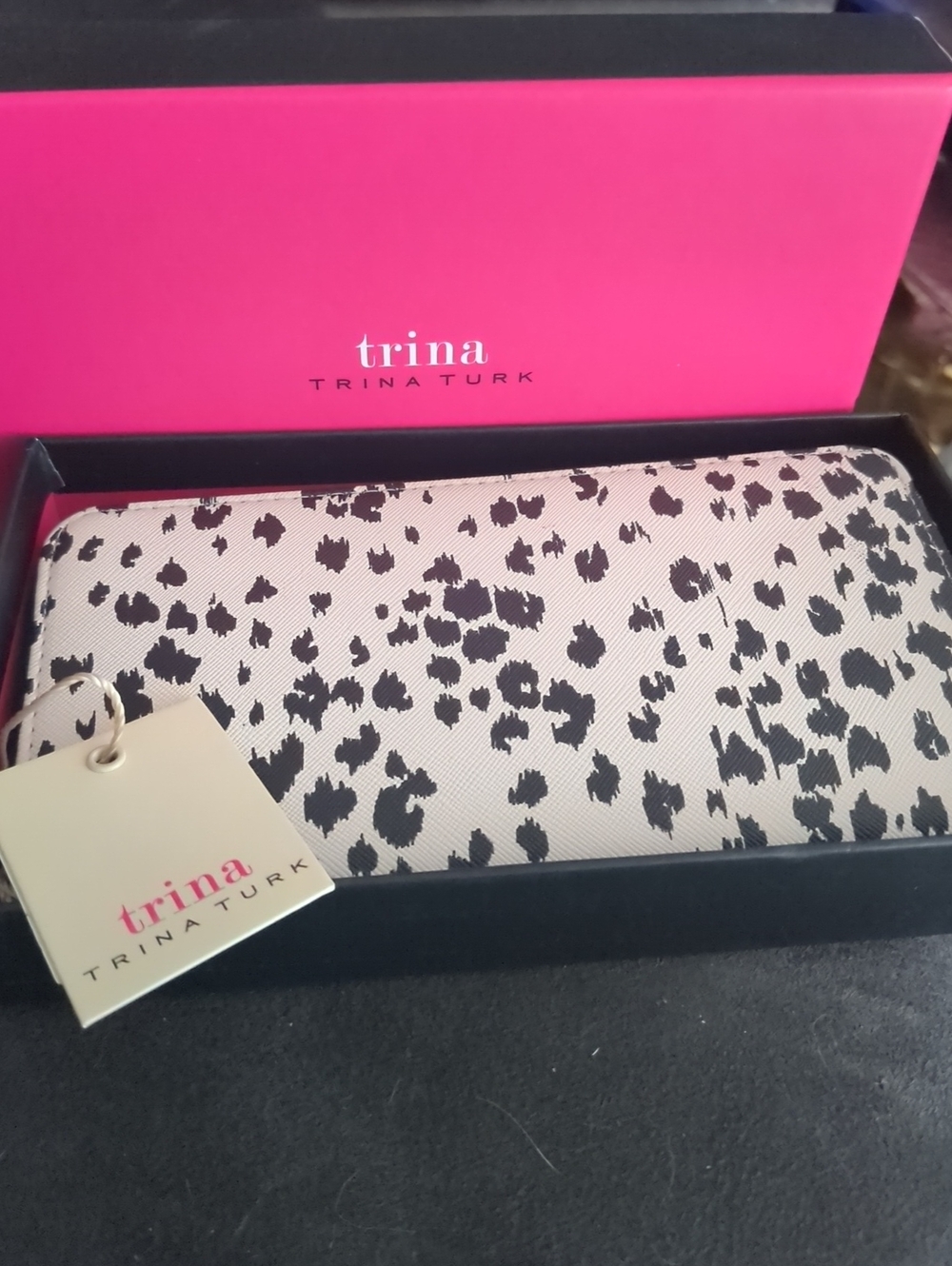 Trina Turk Black & White Leopard Zip Wallet